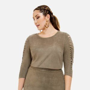 Faux Suede Laser Cut Sleeve Top Size 1X